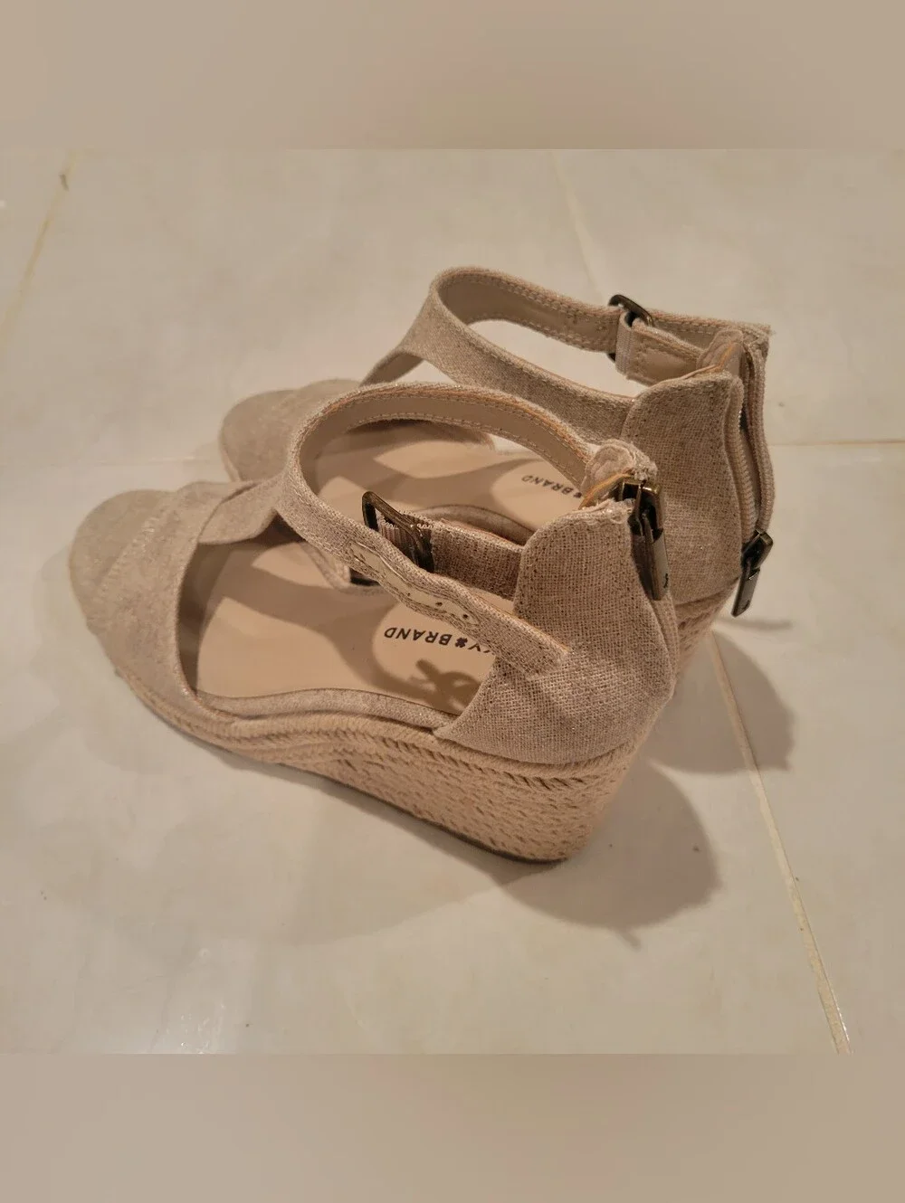 New Lucky Brand Size 8 Wedge Sandals Metallic Linen Womens Ladies Espadrille